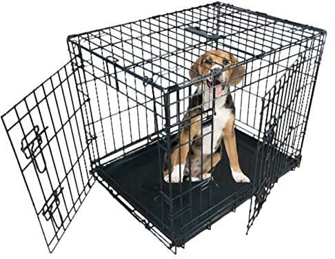Ellie-Bo Black Standard Large 36-inch Folding 2-Door Dog Cage/Crate with Metal Tray