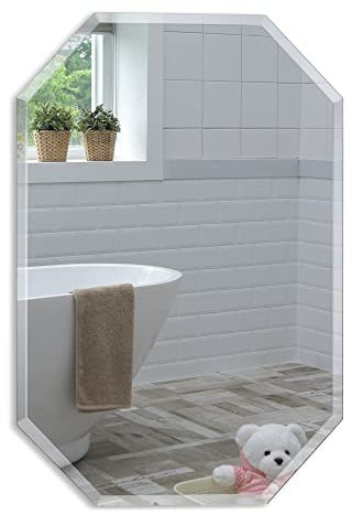 Neue Design Schöner achteckiger Badezimmerspiegel, modern und stylish, mit abgerundeten Kanten, Wandbefestigung, Badspiegel, Wandspiegel, Spiegel 50cm X 40cm