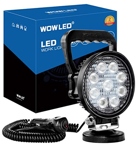 WFPOWER Barre lumineuse magnétique, base magnétique, allume-cigare, projecteur LED portable pour voiture, SUV, remorque, tracteur, camion, entretien technique, garage, camping (27 W rond)