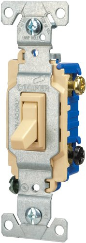Eaton 1303-7V 15-Amp 120-volt Standard Grade 3-Way Toggle Switch with Push and Side Wiring, Non-Grounding, Ivory