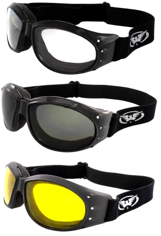 Global Vision Eliminator Padded Motorcycle Dirt Bike Riding Goggles Bundle for Day & Night (Clear-Smoke-Yellow)