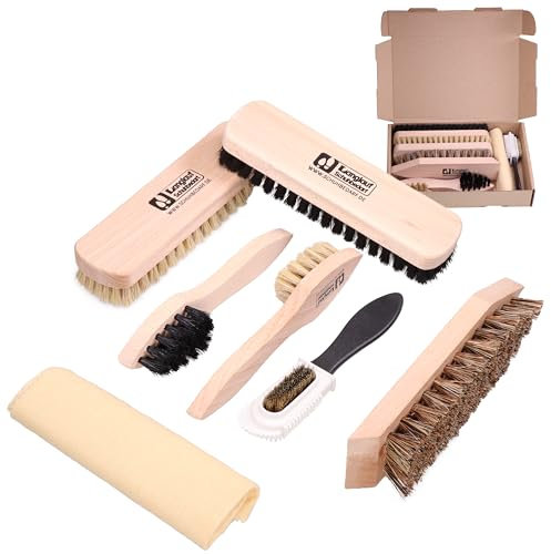 Langlauf Schuhbedarf Schuhbürsten Set Leder 7tlg - extragroße Polierbürsten - Schuhputzset Made in Germany - Schuhpflegeset mit Schuhbürsten für Glattleder, Wildleder, Rauleder, Nubuk