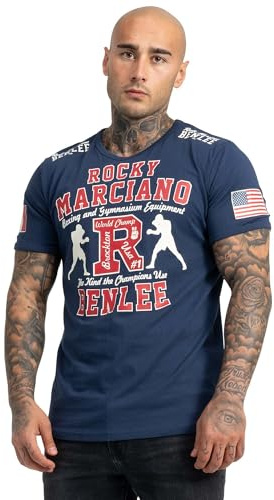 BENLEE Rocky Marciano Herren Slim Fit T-Shirt Basic Big Logo with Fighters 100% Baumwolle, Marineblau, S, 191088