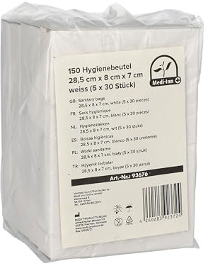Medi-Inn Hygienebeutel | für eine einfache Entsorgung von Damenbinden, Slipeinlagen und Tampons | 5 Packungen à 30 Stück = 150 Stück