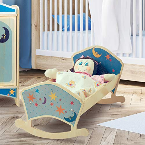 Dida - Culla per Bambole Luna, Lettino Oscillante in Legno con Set di Biancheria, Ideale per Bambole Fino a 50 cm, Giocattolo Educativo per Bambini 2 3 4 Anni, Gioco di Imitazione