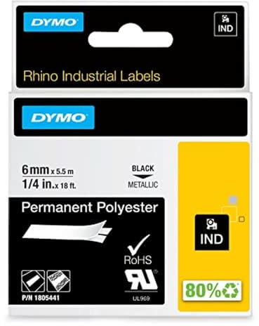 DYMO Rhino-Industrie-Vinyletiketten | 24 mm x 5,5 m | schwarz auf metallic | selbstklebendes Schriftband | für DYMO Rhino und LabelManager Beschriftungsgerät