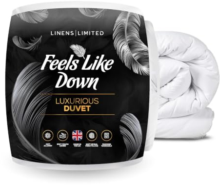 Linens Limited Feels Like Down Duvet, Made in the UK, 15 Tog, Double | Luxurious Quilt, Soft and Comfy, Ultra-Fine Siliconised Hollowfibre, Machine Washable