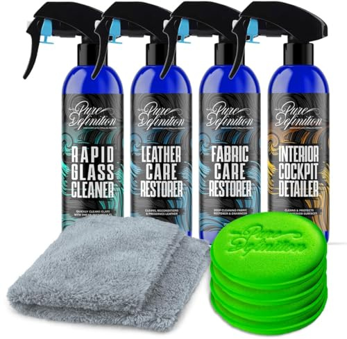Pure Definition Car Interior Cleaning Kit, Glass, Leather, Fabric Cleaner and Accessories - Detailing Set Restores Trim, Upholstery, Plastic and Mirrors
