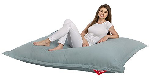 QSack Saco de Asiento Indy con Relleno de microperlas de Calidad Alemana, EPS hbcd Libre, Indoor Saco de Asiento con Funda Interior, 140 x 180 cm, Azul/Gris