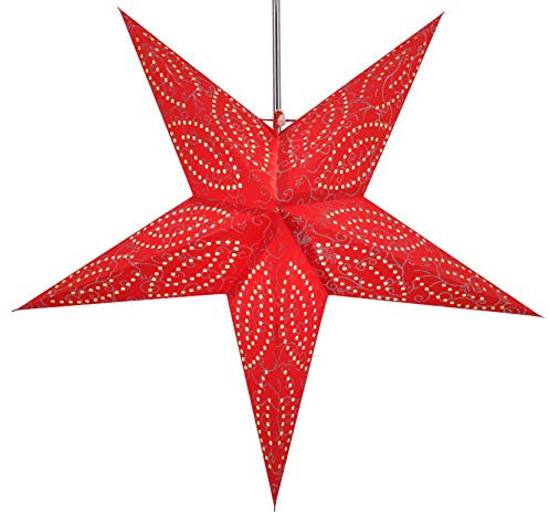 GURU SHOP Faltbarer Advents Leucht Papierstern, Weihnachtsstern 60 cm - Demian Rot, Papiersterne 60 cm
