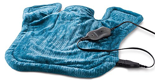 Sunbeam XL Renue Contoured Heating Pad, 25 x 25, For Neck & Shoulder Pain Relief with Auto Shut Off, Moist Heating Option, Machine-Washable, Gifts For Mom & Wife, Lakeshore Blue