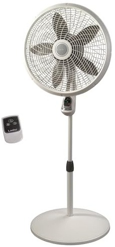 Lasko Cyclone Pedestal Fan, Adjustable Height, Remote Control, Timer, 3 Speeds, for Bedroom, Kitchen, Office and Living Room, 18, White, 1885, Large