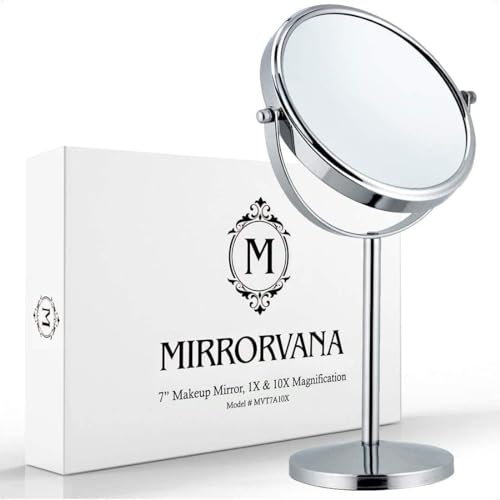Mirrorvana Spiegel mit 10-facher Vergrößerung, runder Spiegel für Badezimmer, Tischspiegel für Make-up mit 360-Grad-Rotation, 10-Fach und 1-facher Vergrößerung, 18 cm