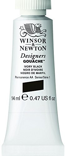 Winsor & Newton 605331 Designer Gouache - Elfenbeinschwarz, 14ml Tube - matte deckende Gouachefarben, Ideal für Gouachemalerei, Brillante, lichtechte Farben mit großer Deckkraft