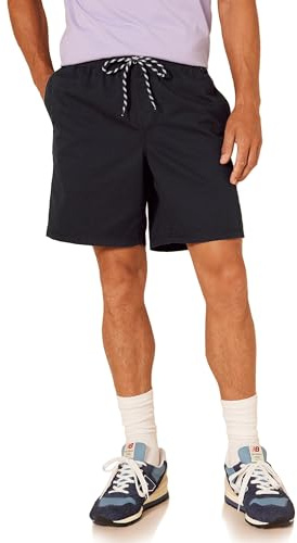 Amazon Essentials Pantalones Cortos de Algodón de Corte Holgado de 20cm con Cintura Elástica y Cordones Hombre, Negro, XXL