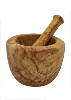 Mortero grande de madera de olivo, diámetro aprox. 14 cm