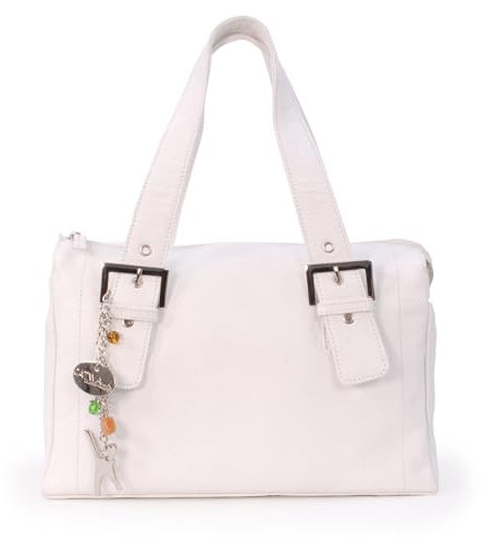 Catwalk Collection Handbags - Damen Leder Schultertasche - Handtasche Mittelgroß mit Viele Fächer - JANE - Weiß