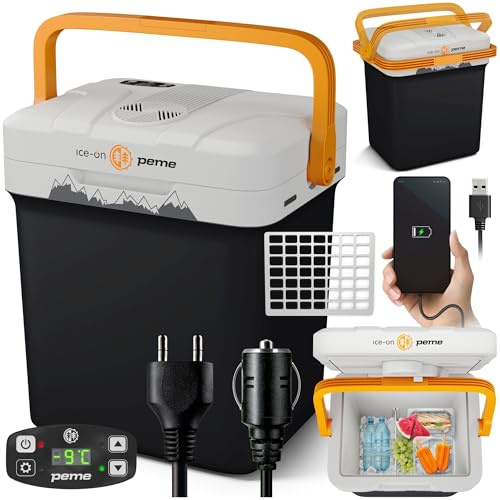 peme Frigorifero Portatile Frigo Campeggio Auto 12v Elettrico 230 v Silenzioso per Camper Freezer USB Congelatori Portatili Congelatore Barca Viaggio Refrigeratore Escursione 22,9 L - Essential