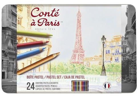 Conte a Paris Pastel Pencil Set - Assorted ,Black/Green/Grey/Yellow,(Set of 24)