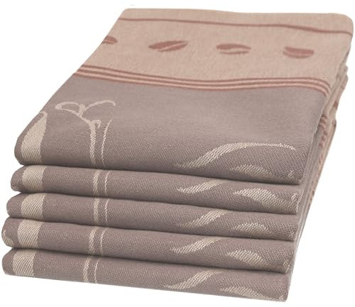 ZOLLNER 5er Set Geschirrtücher, 50x70 cm, Baumwolle, Kaffee Motiv, braun