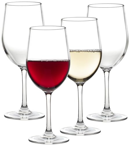 Unbreakable Stemmed Wine Glasses, 12oz - 100% Tritan - Shatterproof, Reusable, Dishwasher Safe Drink Glassware (Set of 4)- Indoor Outdoor Drinkware - Great Holiday and Wedding Gift