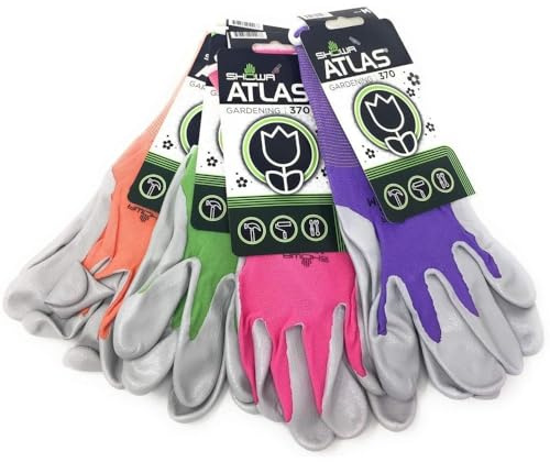 12 Pack Showa Atlas NT370 Atlas Nitrile Garden Gloves - Medium (Assorted Colors)
