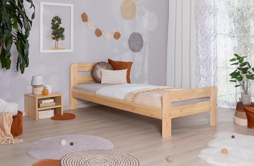 TiCAA Einzelbett Gästebett, Funktionsbett für Schlafzimmer, Kinderzimmer Kiefer Massivholz Bettgestell 90 x 200
