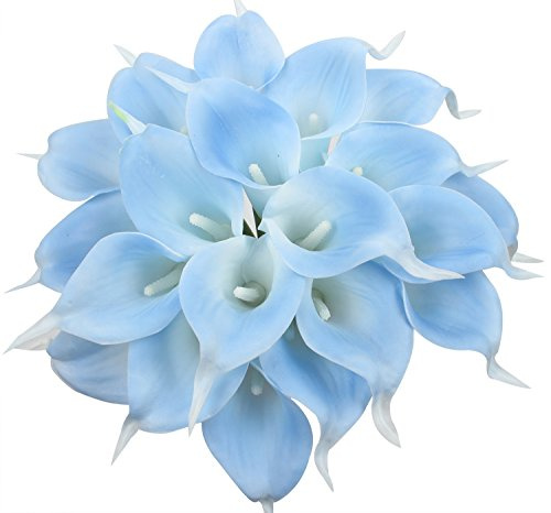 Duovlo 20pcs Calla Lily Bridal Wedding Bouquet Lataex Real Touch Artificial Flower Home Party Decor (Light Blue)