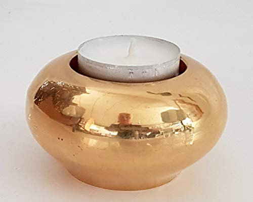 Oberstdorf Glashütte Brass Tealight Holder gold coloured Candlestick Windlight Polished Gold