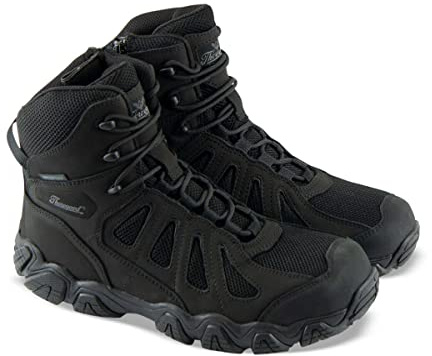 Thorogood Crosstrex 6 Waterproof Side-Zip Tactical Hiking Boots for Men - Lightweight Premium Leather and Breathable Nylon with BBP Membrane and Traction Outsole, Black/Grey - 11.5 W US