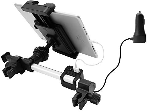 Macally Bilfäste för surfplatta, universellt, surfplattehållare för nackstöd, för bil, med 4 USB-laddningsportar – bärbart fäste för elektroniska enheter, barnunderhållning
