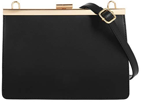 Cluty Umhängetasche Echt Leder Damen | Made in Italy | elegante Vintage Handtasche mit Schnappverschluss schwarz | 020833