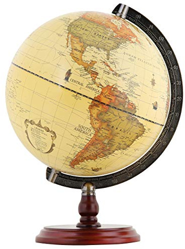 ANNOVA Antique Globe 10 / 25 cm Diameter with A Wood Base, Vintage Decorative Political Desktop World - Rotating Full Earth Geography Educational - Kids, Adults, School, Home, Office (Dia 10-inch)