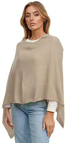 Glamexx24 dam stickad poncho enfärgad cape finstickad XXL tröja tillverkad i Italien, Beige, S