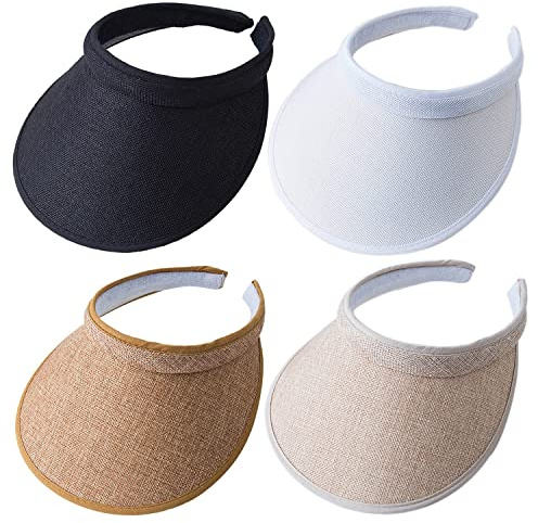MULIMU Paquete de 4 Viseras de ala Ancha para Mujer, protección UV, UPF50+, Visera de Golf con Clip, Negro, Blanco, Caqui y Beige, M