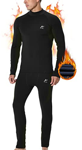 MeetHoo Ensemble de sous-vêtements Thermiques pour Homme avec Doublure Polaire et col Montant Jeu de Couches de Base