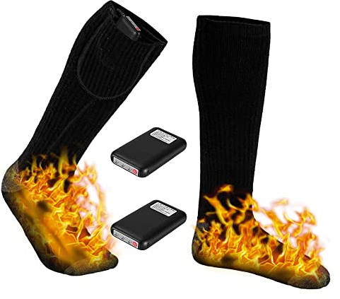 Calcetines Calefactables, Gobesty Calcetines Térmicos Eléctricos para Hombres y Mujeres, 4000 mAh Recargables Calcetines Electricos Calefactable, 3 Nivel de Calentamiento, Calentador de Pies, Negro