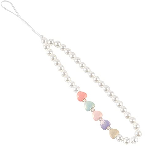 FuashceR Beaded Lanyard Cell Phone Strap Charm Pearl Wrist Strap Mobile Pendant for Women Girls, White