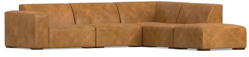 SIMPLIHOME Rex Right Corner Sectional Modular Sofa and Ottoman Set in Full-Grain Genuine Leather, Sienna, 116-inch-wide L-Shaped Leather Sofa and Matching 34-inch-Wide Table Ottoman for Living Room