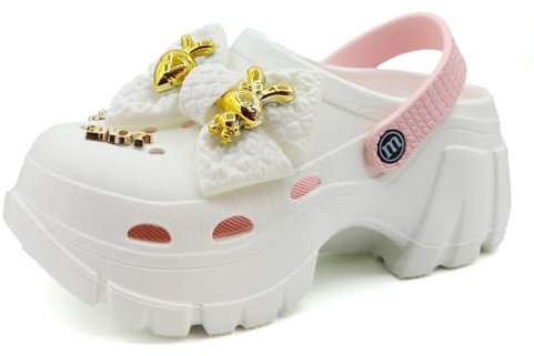 Sunporx Mujer Plataforma Zuecos Adorables Accesorios Lazos Verano Ligeros Cómodos Antideslizantes Exteriores Playa Piscina Jardín Informales Zuecos Sandalias Blanco 37/38 EU