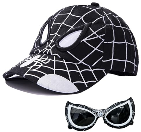 Cappellino Baseball, Berretto Spiderma Bambino, Cappello con Visiera Occhiali da Sole Bambino Cappello Baseball Regolabile Occhiali da Sole Bambini Protezione UV Berretto e Occhiali Gadget, Nero