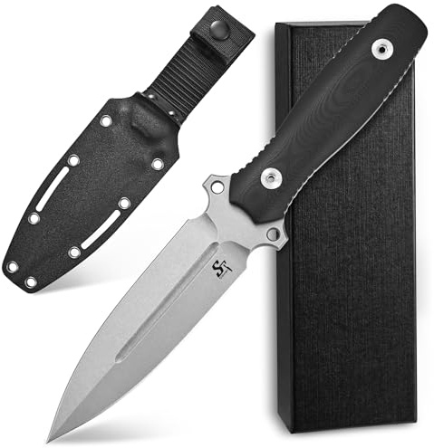 Sitivien ST17 Fixed Blade Knife Sleipner Stonewashed Steel Blade G10 Handle Full Tang EDC Straight Knife for Outdoor, Tactical, Survival and EDC (Silver)