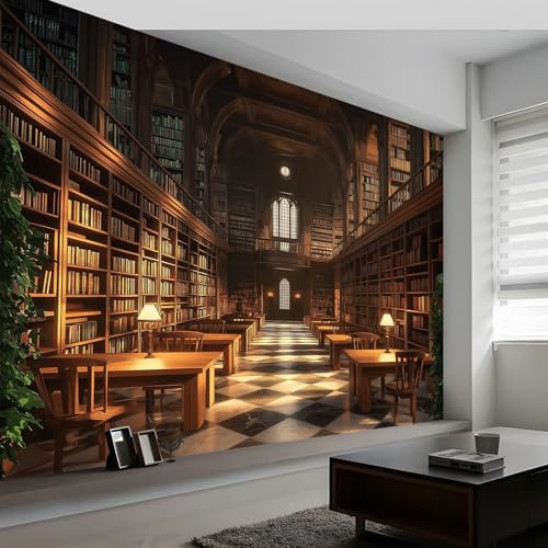 Papier Peint Panoramiques 400 x 280 cm Rétro Cinéma Bibliothèque Personnalisé Fresque Murale pour Salon Chambre d'enfants Restaurant Décoration Murale Papier Peint intissé Chambre Brun