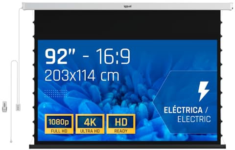 iggual Pantalla Proyección 92 Pulgadas Eléctrica Enrollable Tensionada -Panorámica 16:9 -Control de Pared y Mando Remoto Infrarrojo -Compatible hasta 8k y Cualquier Proyector(203x114 cm)