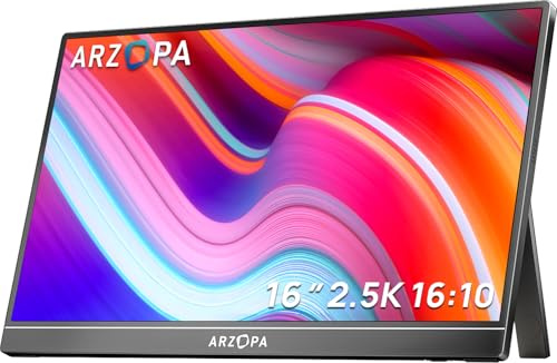 ARZOPA 2.5K Portabeler Monitor, 16 Zoll 2560x1600 HDR 10bit QHD USB-C HDMI Laptop Monitor, 16:10 IPS Augenschutz Externer Zweitbildschirm für Mac PC Phone PS4/5 Xbox Switch (Z1RC)