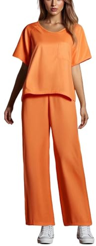 Edhomenn Orange fångedräkt för kvinnor, kortärmad, byxor, fängelse, brottsling, cosplay, kostym, Gul, L