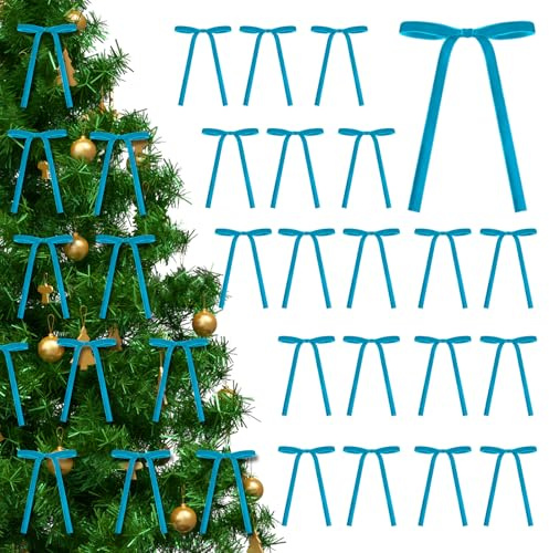 24 Piezas Lazos Terciopelo Arbol Navidad, Lazo Navidad Decoración Arbol, Lazos Arbol Navidad, Vintage Lazo Regalo Cinta Terciopelo, para Guirnalda, Envoltura de Regalos, Manualidades, Bodas (C)