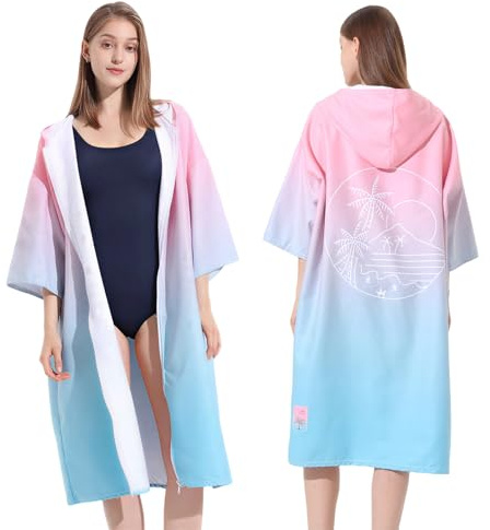 Pahajim Surf poncho med huva mikrofiber badponcho för kvinnor män snabbtorkande absorberande handduk poncho för strand, omklädningshjälp, vattensport