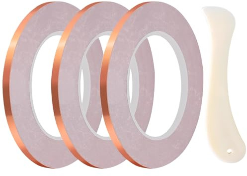 yeeplant 3 Rolls Copper Foil Tape, 6Mm Black Backed, 65.6 Ft Each, with 2 Bone Folders, for Stained Glass & Various Projects