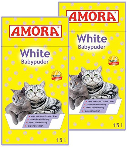 Amora White Katzenstreu mit Babypuderduft 30L (2 x 15 Liter)
